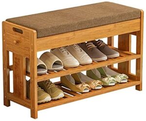 llibnn 2-tier bamboo shoe bench holder with seat cushion heavy duty shoe storage organizer with drawer for closet entryway hallway (size : 70cm) (size : 70cm)