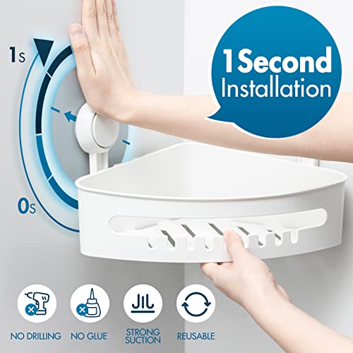 TAILI Suction Corner Shower Caddy 2 Pack, Bathroom Shower Shelf Storage Basket Wall Mounted Organizer for Shampoo, Conditioner, Plastic Shower Rack for Kitchen & Bathroom, Drill-Free Removable