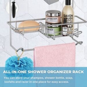 KeFanta Shower Caddy over Shower Head, Hanging Shower Organizer Rack, Bathroom Caddy for Shower, Rustproof Shampoo Holder Shelf, Silver