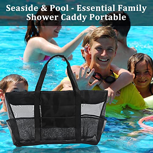 Big Shower Bag,Shower Caddy Portable, Large Hanging Portable Tote Beach Bag Basket Pocket For College, Dorm, Gym, Beach, Bathroom Pool Waterproof Bag-Big Size 23.6inch, Black, SH-01