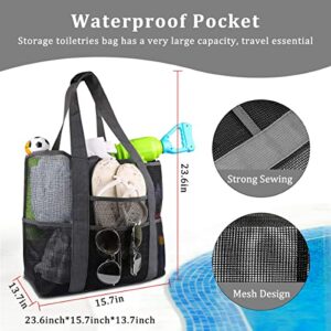 Big Shower Bag,Shower Caddy Portable, Large Hanging Portable Tote Beach Bag Basket Pocket For College, Dorm, Gym, Beach, Bathroom Pool Waterproof Bag-Big Size 23.6inch, Black, SH-01