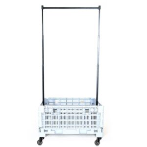 closet crate w/wheels- collapsible garment rack system for closets, rv's, dorms and travel bags. popular to transform suitcases into dance bag with rack!