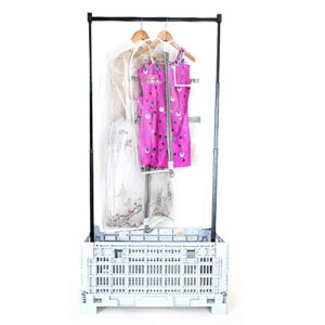 Closet Crate w/Wheels- Collapsible Garment Rack System for Closets, RV's, Dorms and Travel Bags. Popular to Transform suitcases into Dance Bag with Rack!