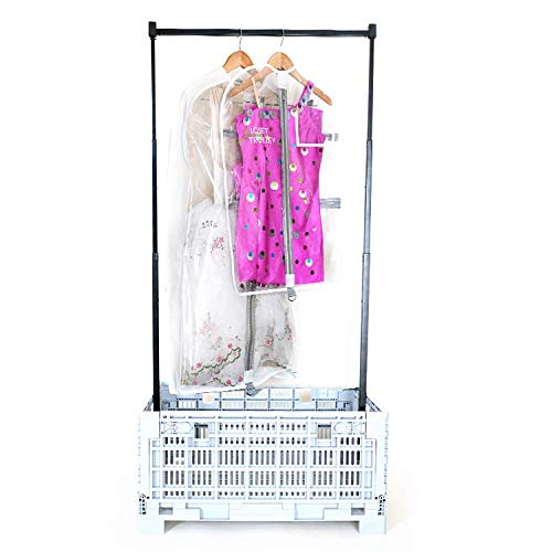 Closet Crate w/Wheels- Collapsible Garment Rack System for Closets, RV's, Dorms and Travel Bags. Popular to Transform suitcases into Dance Bag with Rack!