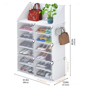 NiHome Stackable Shoe Organizer with Doors - Holds 24 Pairs, Expandable Closet Shoe Rack, Plastic Cabinet with Free-Standing Design for Home, Office and Garage Storage (White)