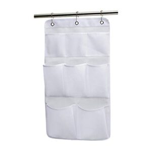 large mesh shower caddy quick dry hanging bath organizer with 4 pockets,hang on shower curtain rod/liner hooks/door for bathroom accessories,space saving