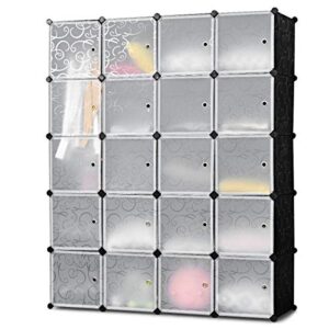 tangkula cube storage organizer, cube closet storage shelves, diy plastic pp closet cabinet, modular bookcase, large storage shelving with doors for bedroom, living room, office (20-cube)