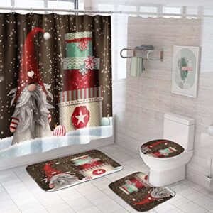 stylish christmas shower curtains for bathroom, christmas cartoon gnome gift bathroom shower curtain set with mat rug 12 hooks
