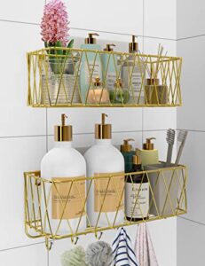 iperlife adhesive shower caddy basket shelf, bathroom shampoo organizer shelves, kitchen storage rack, no drilling wall mounted rustproof shower shelf for inside shower - 2 pack (gold)