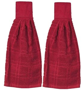 kovot set of 2 cotton hanging tie towels | include (2) hanging towels that latch with hook & loop (red)