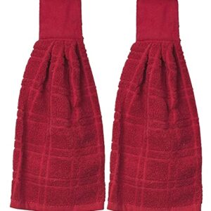 Kovot Set of 2 Cotton Hanging Tie Towels | Include (2) Hanging Towels That Latch with Hook & Loop (Red)