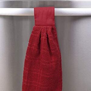 Kovot Set of 2 Cotton Hanging Tie Towels | Include (2) Hanging Towels That Latch with Hook & Loop (Red)