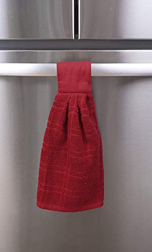 Kovot Set of 2 Cotton Hanging Tie Towels | Include (2) Hanging Towels That Latch with Hook & Loop (Red)