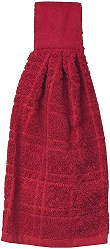 Kovot Set of 2 Cotton Hanging Tie Towels | Include (2) Hanging Towels That Latch with Hook & Loop (Red)