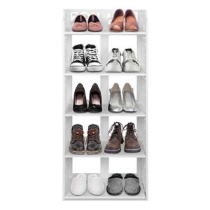 estink shoes rack, white wood plastic modern space-saving display shoe tower, free standing shoes storage organizer closet shelves holder container for home office, max support hold 10 pair (5 tier)