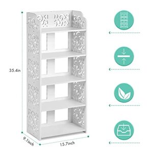 Estink Shoes Rack, White Wood Plastic Modern Space-Saving Display Shoe Tower, Free Standing Shoes Storage Organizer Closet Shelves Holder Container for Home Office, Max Support Hold 10 Pair (5 Tier)