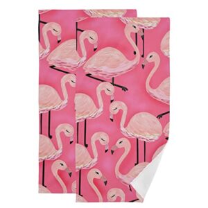 gedako hand towels set 2 pcs bath towel soft for bathroom spa gym sports 28"x 14" (pink flamingos)