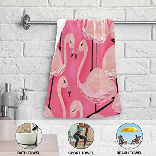 GEDAKO Hand Towels Set 2 pcs Bath Towel Soft for Bathroom Spa Gym Sports 28"x 14" (Pink Flamingos)