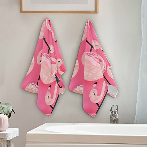 GEDAKO Hand Towels Set 2 pcs Bath Towel Soft for Bathroom Spa Gym Sports 28"x 14" (Pink Flamingos)