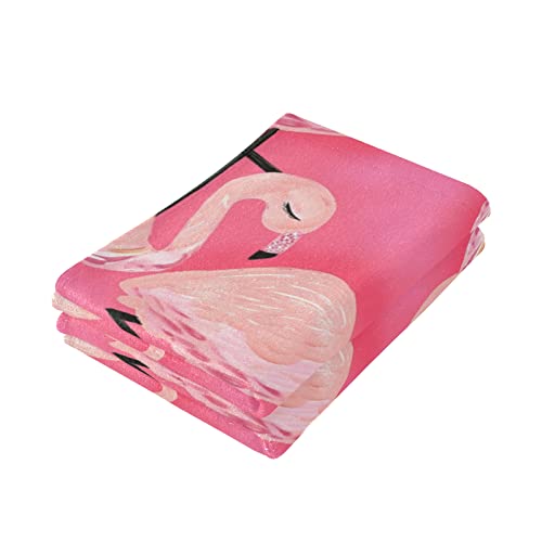 GEDAKO Hand Towels Set 2 pcs Bath Towel Soft for Bathroom Spa Gym Sports 28"x 14" (Pink Flamingos)
