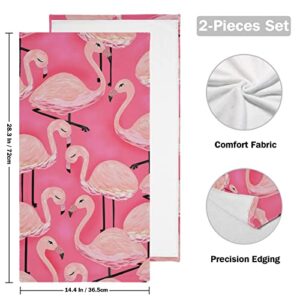 GEDAKO Hand Towels Set 2 pcs Bath Towel Soft for Bathroom Spa Gym Sports 28"x 14" (Pink Flamingos)