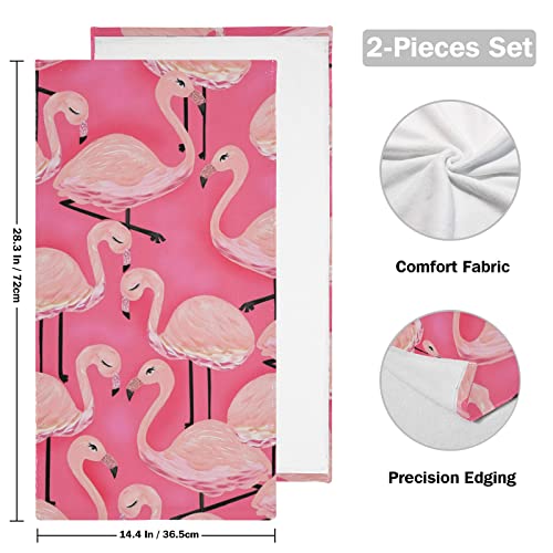 GEDAKO Hand Towels Set 2 pcs Bath Towel Soft for Bathroom Spa Gym Sports 28"x 14" (Pink Flamingos)