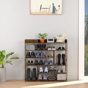 WTZ Shoe Rack Storage Organizer, 6 Tier Large Shoes Rack for Entryway Closet, Free Standing Shoes Shelf Stand, Sturdy Big Black Bamboo Wood Space Saving Shoe Rack for 25 Pair Shoe Boot Storage