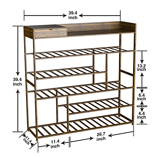 WTZ Shoe Rack Storage Organizer, 6 Tier Large Shoes Rack for Entryway Closet, Free Standing Shoes Shelf Stand, Sturdy Big Black Bamboo Wood Space Saving Shoe Rack for 25 Pair Shoe Boot Storage
