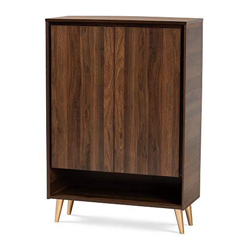 Baxton Studio Landen Shoe Cabinets, One Size, Walnut Brown/Gold