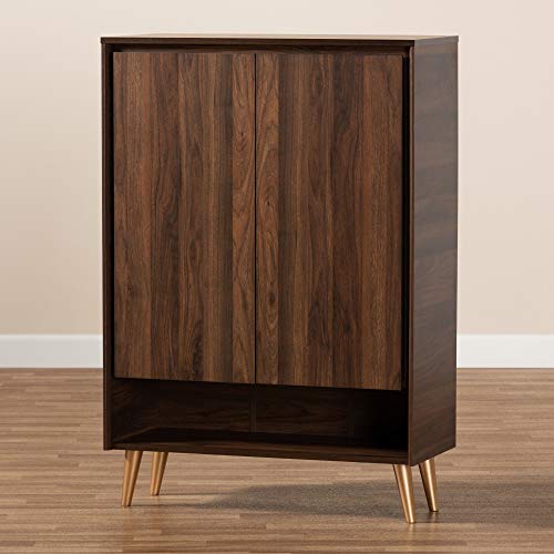 Baxton Studio Landen Shoe Cabinets, One Size, Walnut Brown/Gold