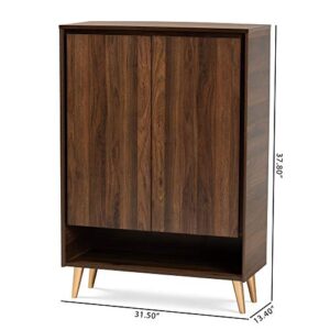 Baxton Studio Landen Shoe Cabinets, One Size, Walnut Brown/Gold