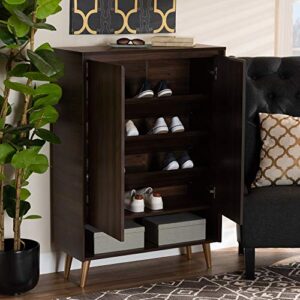 Baxton Studio Landen Shoe Cabinets, One Size, Walnut Brown/Gold