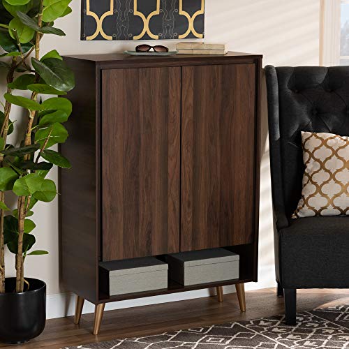 Baxton Studio Landen Shoe Cabinets, One Size, Walnut Brown/Gold