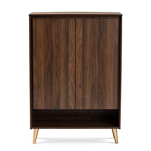 Baxton Studio Landen Shoe Cabinets, One Size, Walnut Brown/Gold