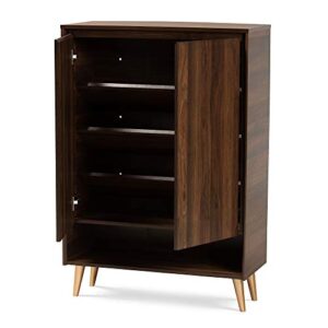 Baxton Studio Landen Shoe Cabinets, One Size, Walnut Brown/Gold