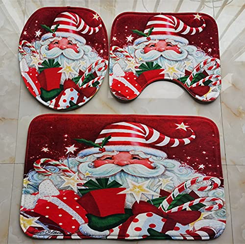 4Pcs Xmas Shower Curtain Sets with 12 Hooks,Bathroom Curtains Shower Set Toilet Mat Lid Rug,Bathroom Sets Shower Curtain Sets and Rugs and Accessories,72x72inch (Santa Claus)