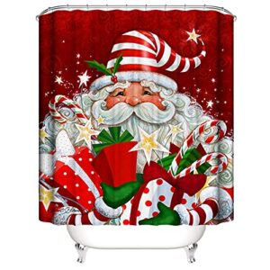 4Pcs Xmas Shower Curtain Sets with 12 Hooks,Bathroom Curtains Shower Set Toilet Mat Lid Rug,Bathroom Sets Shower Curtain Sets and Rugs and Accessories,72x72inch (Santa Claus)