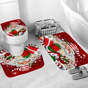 4Pcs Xmas Shower Curtain Sets with 12 Hooks,Bathroom Curtains Shower Set Toilet Mat Lid Rug,Bathroom Sets Shower Curtain Sets and Rugs and Accessories,72x72inch (Santa Claus)