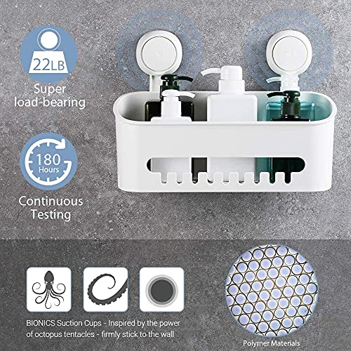 ilikable Vacuum Shower Caddy Suction Cup No-Drilling Removable Waterproof Bathroom Wall Shelf Shower Basket Storage Organizer for Shampoo Conditioner Razors Soap - White