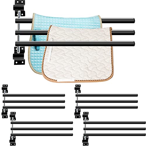 4 Pcs Black Saddle Pad Rack with 3 Bars, Metal Swinging Blanket Bar Bathroom Swivel Towel Rack Space Saving Towel Holder Saddle Rack Wall Mount Horse Blanket Rack for Saddle Kitchen Door Outdoor