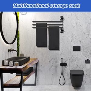 4 Pcs Black Saddle Pad Rack with 3 Bars, Metal Swinging Blanket Bar Bathroom Swivel Towel Rack Space Saving Towel Holder Saddle Rack Wall Mount Horse Blanket Rack for Saddle Kitchen Door Outdoor