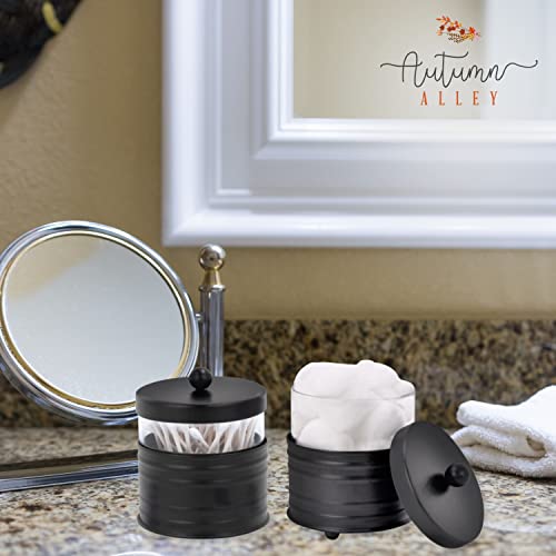 Autumn Alley Adorable 3 Piece Modern Farmhouse Bathroom Accessory Set for Sink/Vanity - Black Soap Dispenser, Cotton Ball Container with Lid, Qtip Organizer – Rustic Farmhouse Bathroom Decor