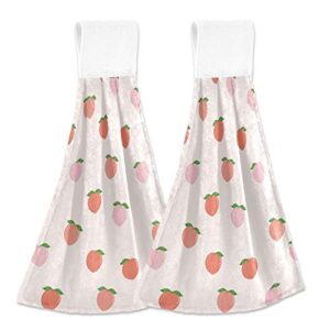 alaza pink peach fresh fruit hanging kitchen hand towels with loop super absorbent hand towels machine washable 2 piece sets