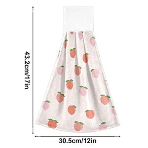 Alaza Pink Peach Fresh Fruit Hanging Kitchen Hand Towels with Loop Super Absorbent Hand Towels Machine Washable 2 Piece Sets