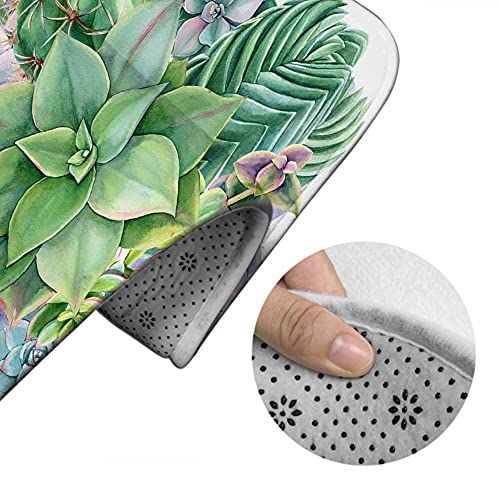 Wondertify Bouquet Succulents Bathroom Antiskid Pad Watercolor Botanical Echovirus Plants 3 Pieces Bathroom Rugs Set, Bath Mat+Contour+Toilet Lid Cover Green Purple