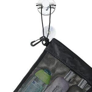 YUMA Active Shower Bag Tote, Mesh Caddy Toiletry Organizer 12”L x 9”W, Compact and Lightweight With Suction Cup, Cord for Hanging, Zipper and Drawstring Pouch 14”L x 10”W, Black