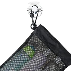 YUMA Active Shower Bag Tote, Mesh Caddy Toiletry Organizer 12”L x 9”W, Compact and Lightweight With Suction Cup, Cord for Hanging, Zipper and Drawstring Pouch 14”L x 10”W, Black