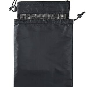 YUMA Active Shower Bag Tote, Mesh Caddy Toiletry Organizer 12”L x 9”W, Compact and Lightweight With Suction Cup, Cord for Hanging, Zipper and Drawstring Pouch 14”L x 10”W, Black