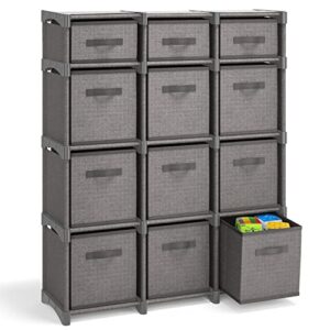 12 cube storage organizer, gray storage cubes organizer shelves, sturdy cubbies storage shelves with cube storage organizer bins, diy cube shelf organizer for bedroom, playroom, office, & dorm, black