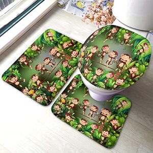 wondertify monkeys bathroom antiskid pad doing different things in the jungle 3 pieces bathroom rugs set, bath mat+contour+toilet lid cover